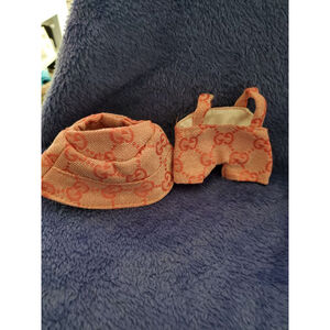 Labubu Fashion Pink Beige Bucket Hat & Overalls